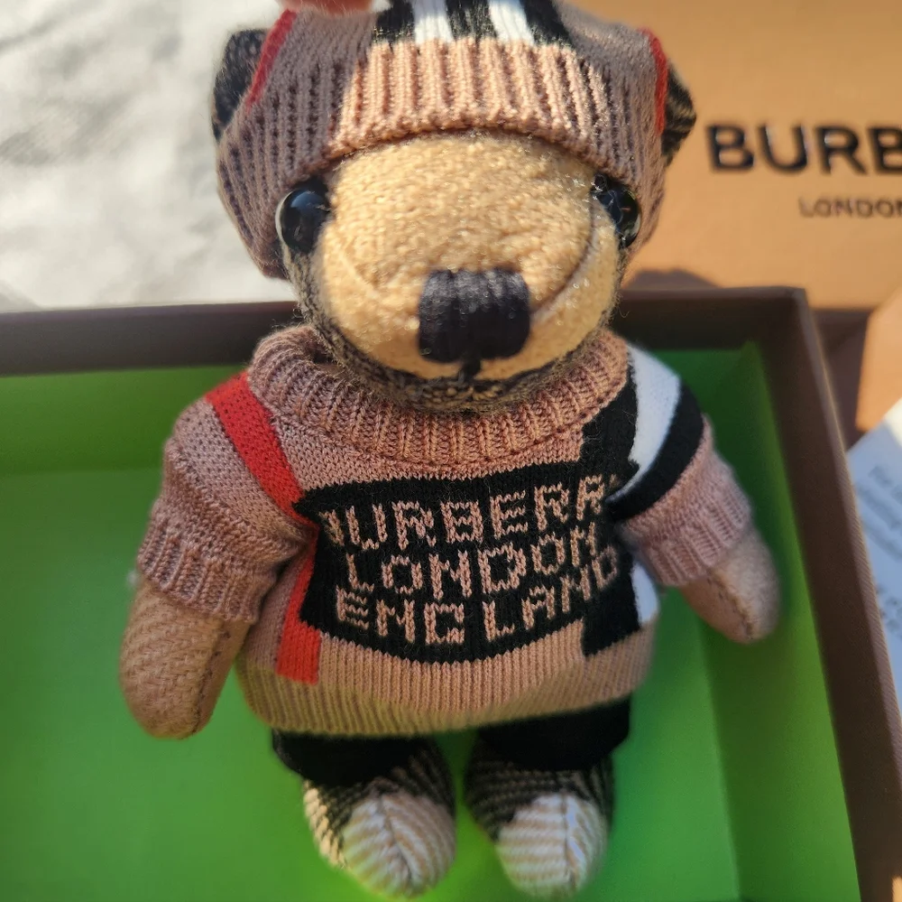 Burberry Striped Sweater Teddy Bear Keychain NIB - Picture 3 of 12